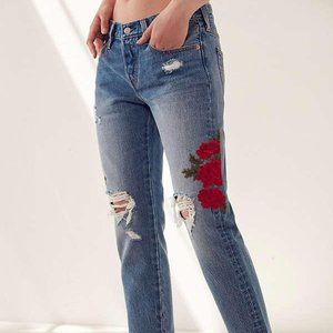 Levi's 501T Floral Embroidered Distressed Jeans